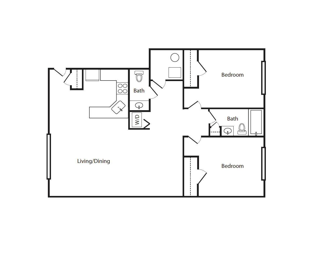 Floor plan for 2 beds, 1.5 baths, 1115 sqft